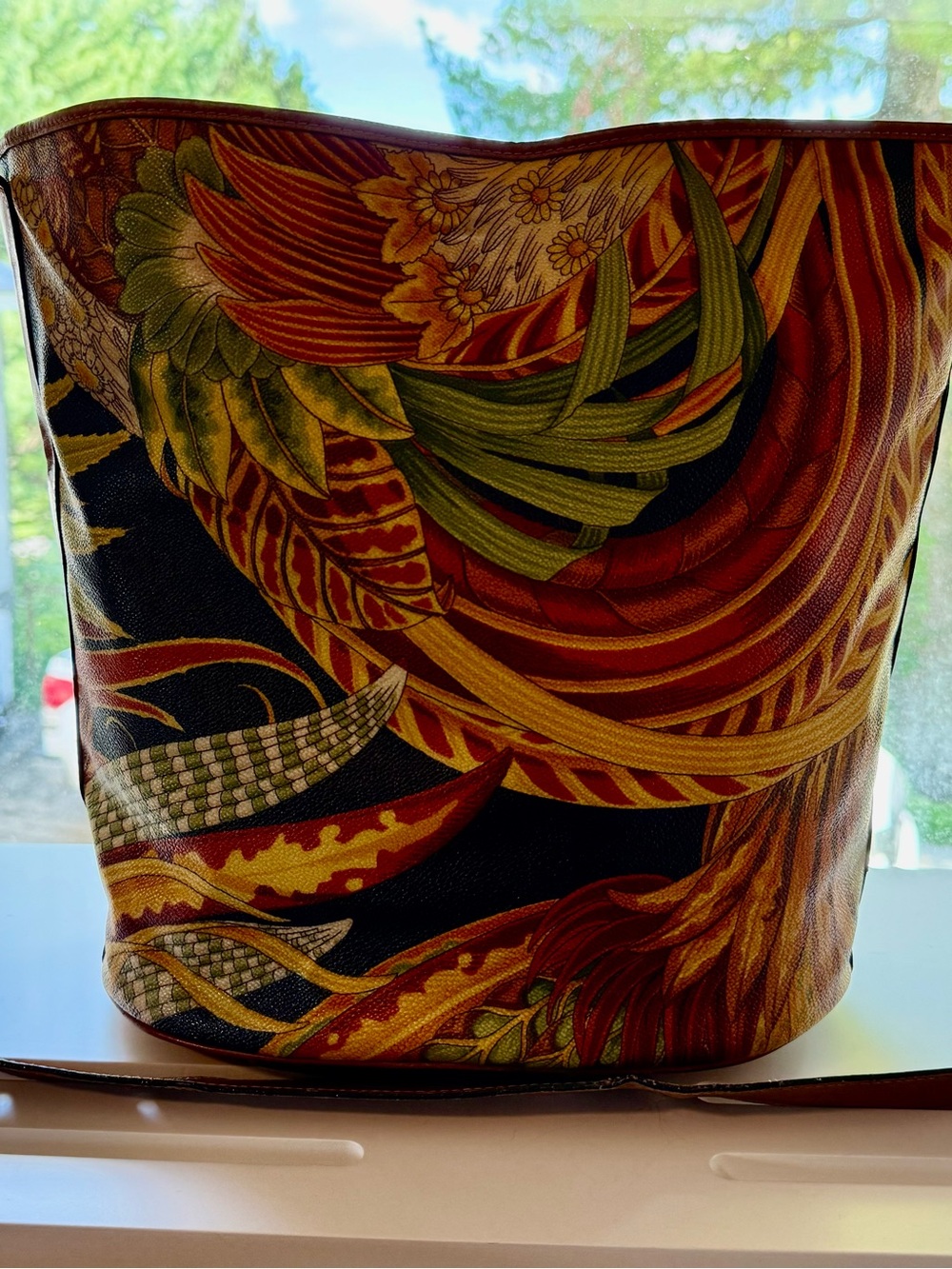 Salvatore Ferragamo Multicolor Floral Print Tote — Black, Red, Green, Gold